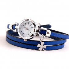 zegarek -bransoletka, niebieski owijany pasek, z koniczynką